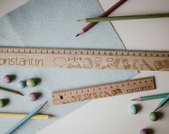 Personalized wooden ruler 16-30 cm | Motif school icons