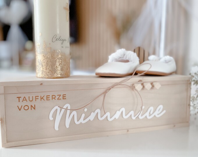 Christ-Kerzen Holz Kerzenbox Mit Schiebedeckel & Tragekordel  Aufbewahrung  Fr Taufkerze & Hochzeitskerze 35x10x11cm