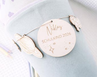 Personalized wooden school cone ornament "Space", approx. 8 cm | Space motif | for starting school | decoration for the school cone