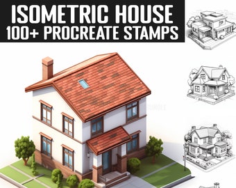 Más de 100 sellos isométricos de casas de Procreate / Guías de casas / Descarga digital instantánea