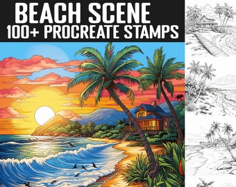 100+ Beach Scene Procreate Stamps | Beach Life guides | Instant Digital Download