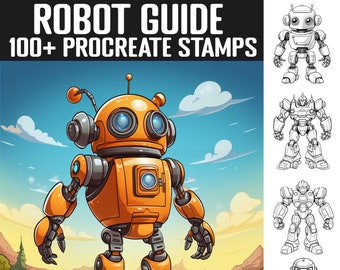Más de 100 sellos de robots Procreate / Guías de robots / Descarga digital instantánea