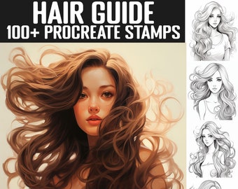 100+ Hair Procreate Stamps | Hair Art guides | Instant Digital Download