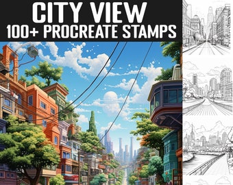 City View Procreate Stamps: penseelset stadslandschap (digitale download)