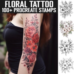 100+ Floral Tattoo Stamps | Tattoo guides | Instant Digital Download