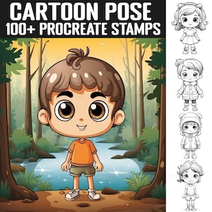 100+ Cartoon Characters Procreate Stamps | Character guides | Instant Digital Download