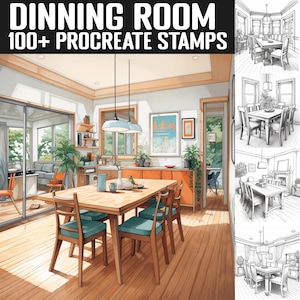 100+ Dinning Room Procreate Stamps | Dinning Room guides | Instant Digital Download