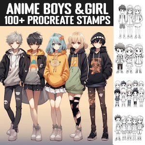 100+ Anime Boys and Girls Procreate Stamps | Anime boys and girls guides | Instant Digital Download