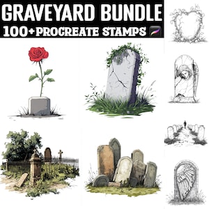100+ Graveyard Procreate Stamps | Procreate Brushes | Instant Digital Download