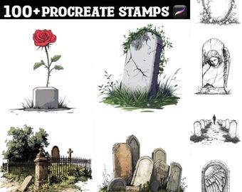 100+ Graveyard Procreate Stamps | Procreate Brushes | Natychmiastowe pobranie cyfrowe
