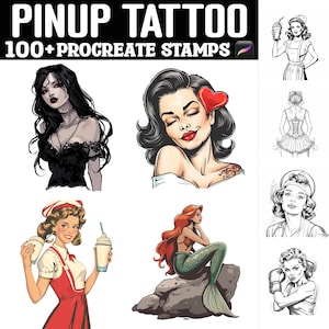 100+ timbri Procreate per tatuaggi Pinup / Pennelli Procreate / Download digitale istantaneo