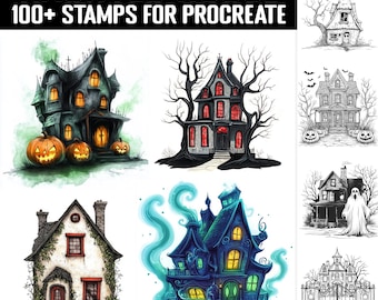 100+ Spukhaus Procreate Stempel | Procreate Pinsel-Bundle | Sofortiger digitaler Download