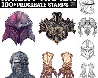 Ponad 100 znaczków Procreate Knight Armor | Pędzle Procreate | Natychmiastowe pobranie cyfrowe