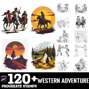 120+ Western Adventure Procreate Stamps | Procreate Brushes | Instant Digital Download