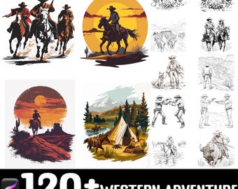 120+ Western Adventure Procreate Stamps | Procreate Brushes | Instant Digital Download