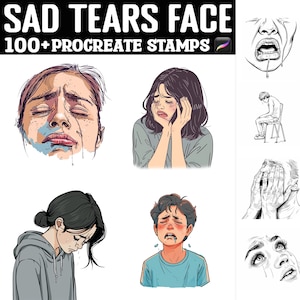 100+ Sad Tears Face Procreate Stamps | Procreate Brushes | Instant Digital Download