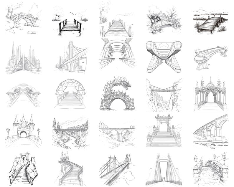 100+ Bridge Architecture Procreate Stamps | Procreate Brushes | Instant ...