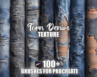 Torn Denim Texture Procreate Brushes: 100+ Seamless Patterns (Instant Download)