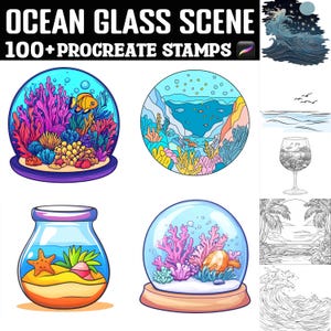 100+ Ocean Glass Scene Procreate Stamps | Procreate Brushes | Instant Digital Download