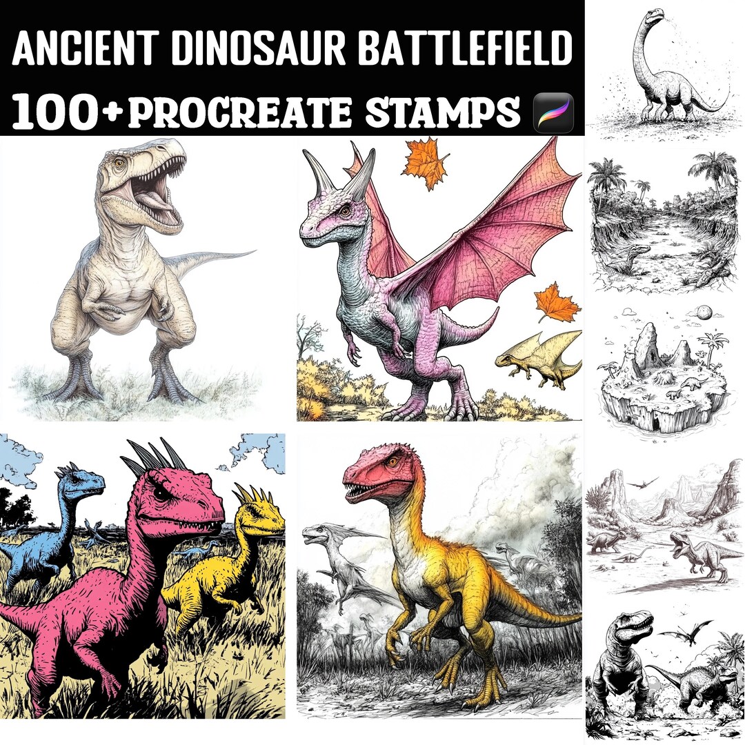 100+ Ancient Dinosaur Battlefield Procreate Stamps | Procreate Brushes ...