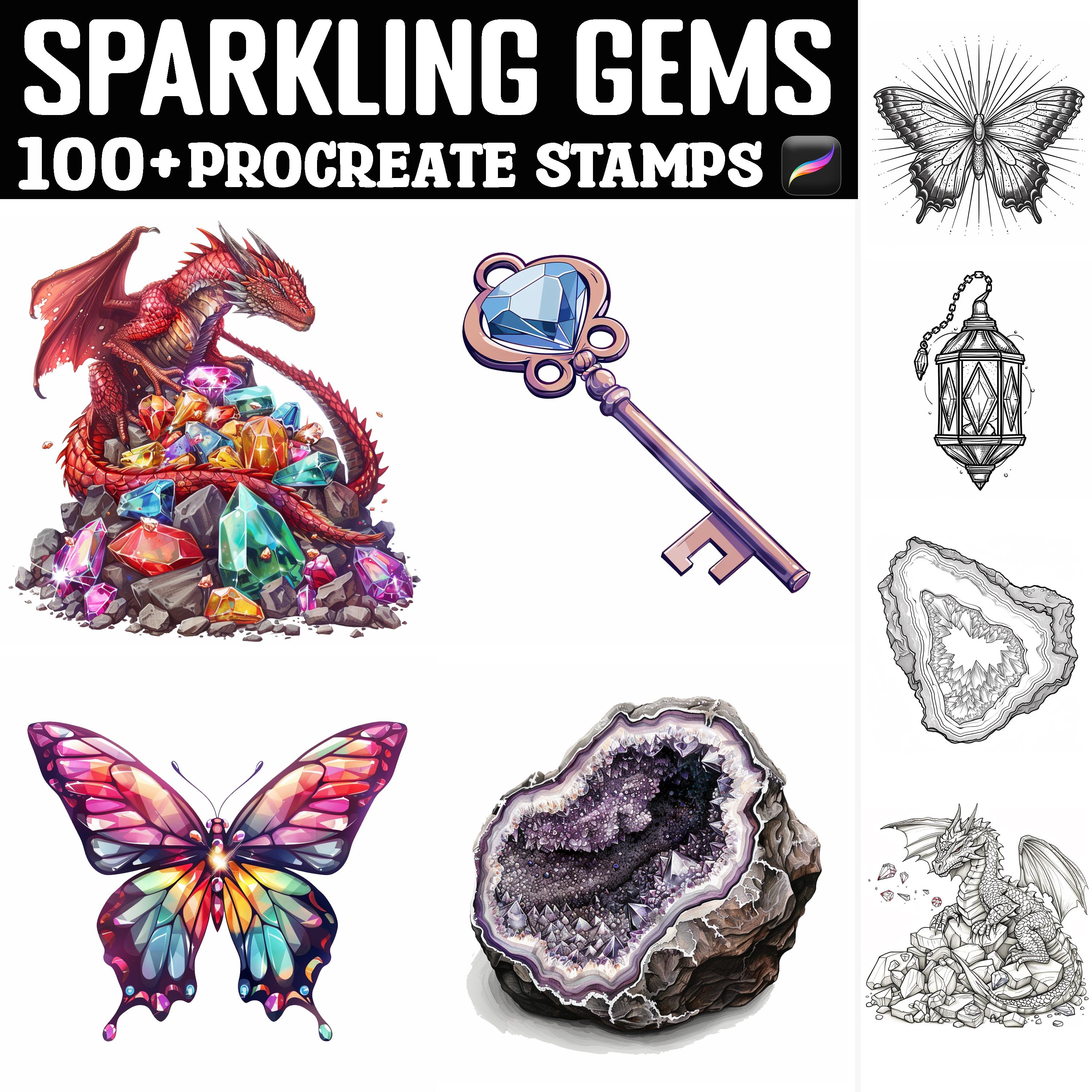 100+ Sparkling Gem Procreate Stamps | Gemstone Brushes for Procreate | Instant Digital Download