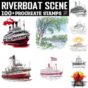 100+ Riverboat Procreate Stamps | Procreate Brushes | Instant Digital Download