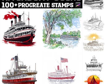 100+ Riverboat Procreate Stamps | Procreate Brushes | Instant Digital Download