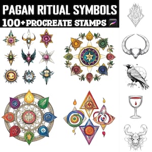 Oltre 100 simboli rituali pagani Procreate Stamps / Procreate Brushes / Download digitale istantaneo