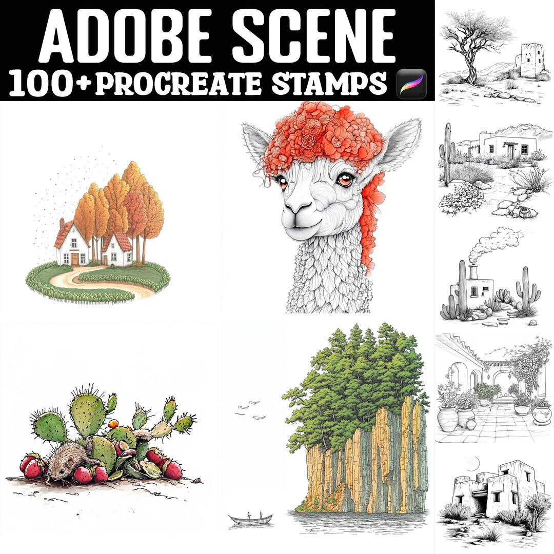 100+ Adobe Scene Procreate Stamps | Procreate Brushes | Instant Digital ...