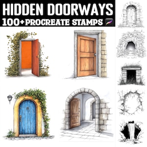100+ dolda dörröppningar Procreate-stämplar | Procreate-penslar | Direkt digital nedladdning