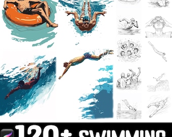 120+ Schwimmen Procreate Briefmarken | Procreate Pinsel | Sofortiger digitaler Download