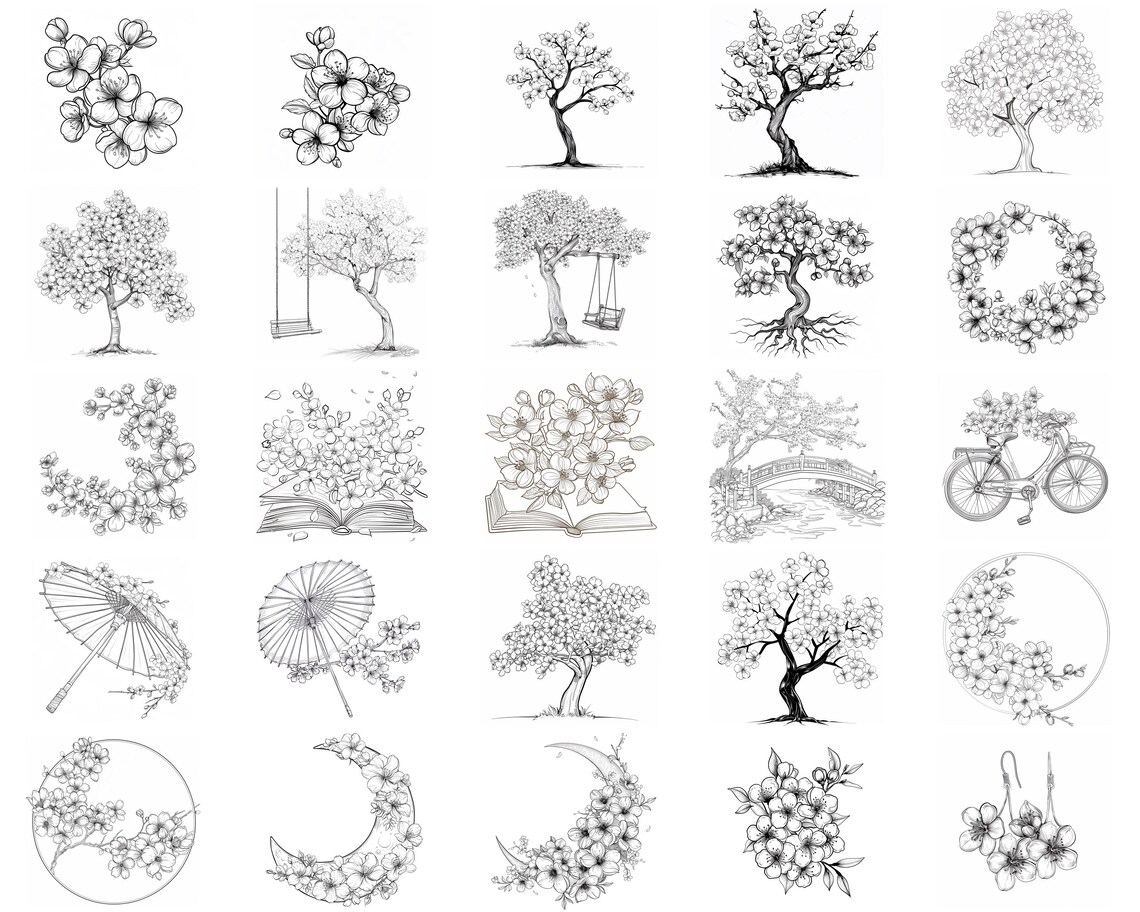 100+ Japanese Cherry Blossoms Procreate Stamps | Procreate Brushes ...