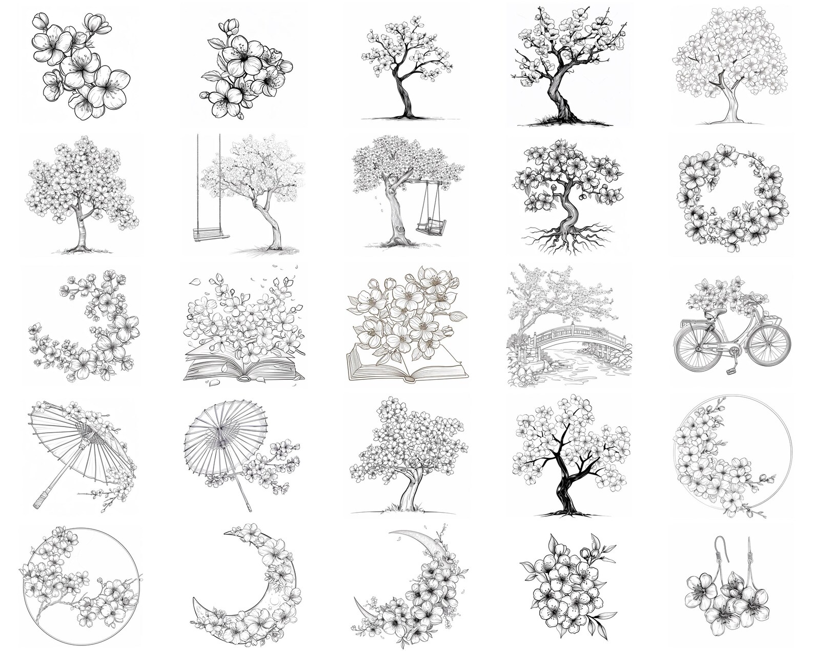 100+ Japanese Cherry Blossoms Procreate Stamps | Procreate Brushes ...