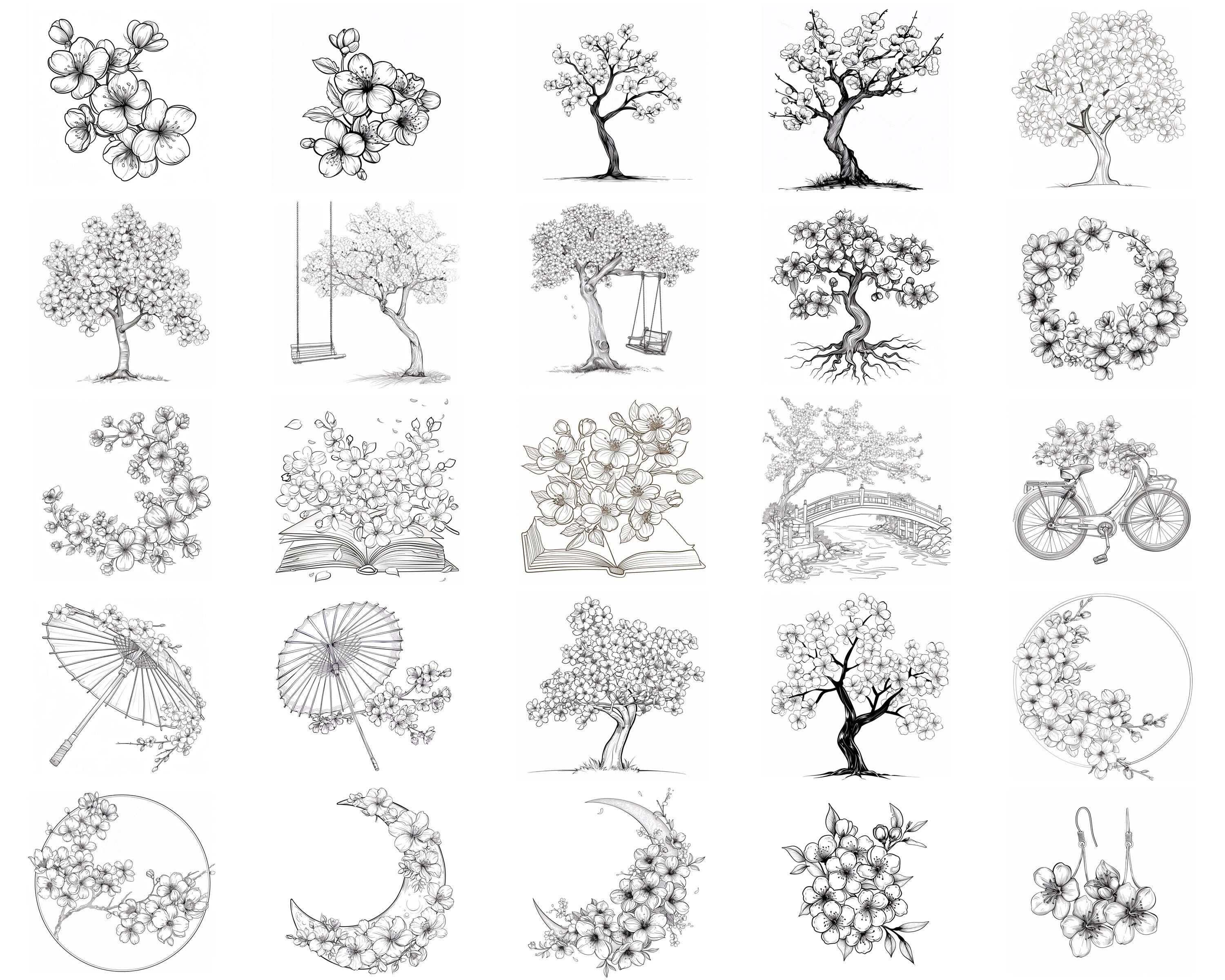 100+ Japanese Cherry Blossoms Procreate Stamps | Procreate Brushes ...