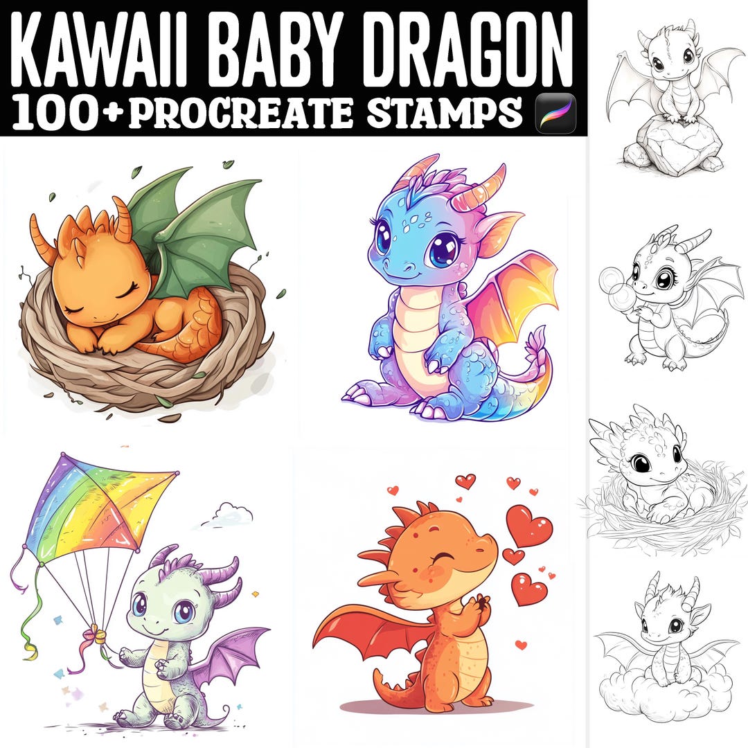 100+ Kawaii Baby Dragon Procreate Stamps | Procreate Brushes | Instant ...