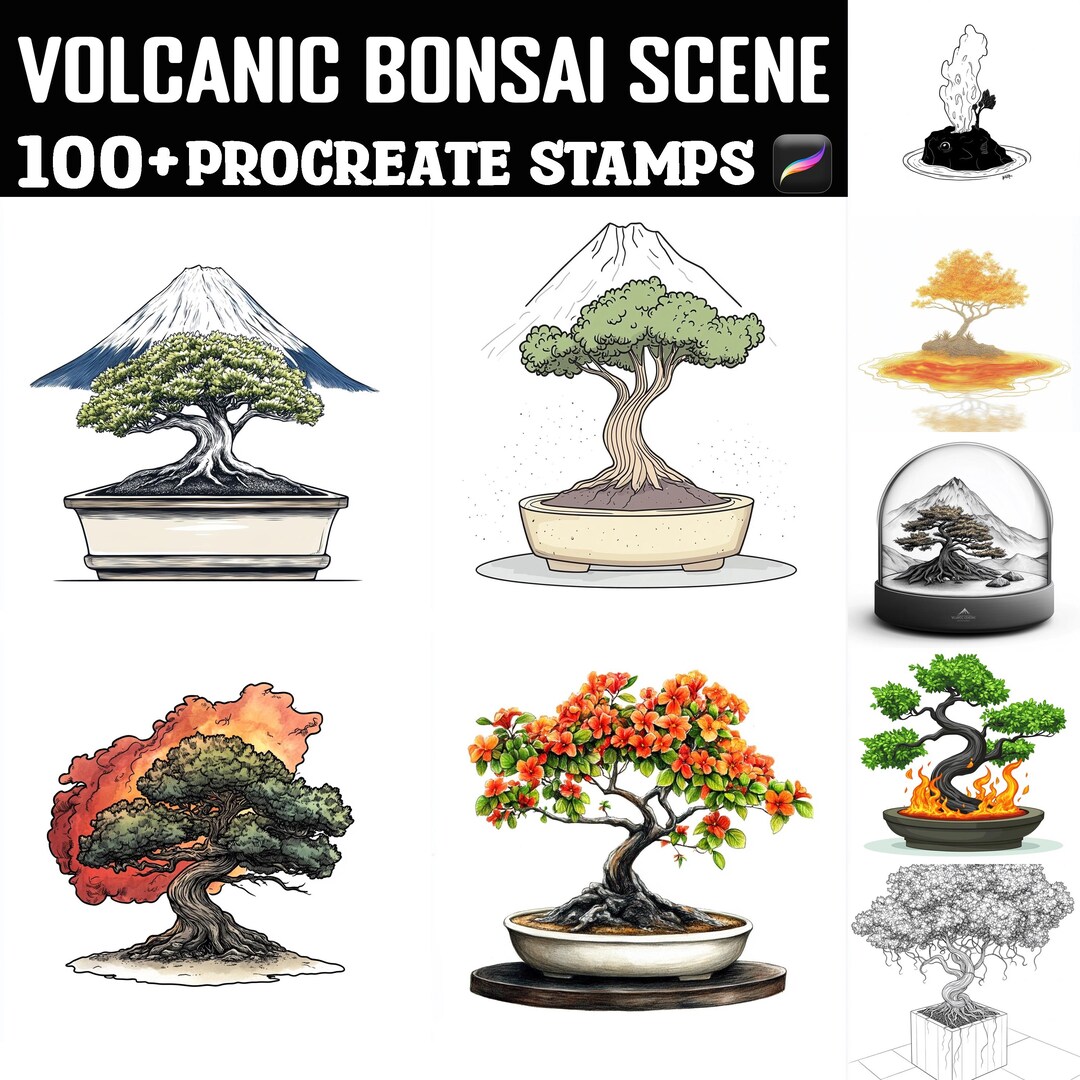 100+ Volcanic Bonsai Scene Procreate Stamps | Procreate Brushes ...