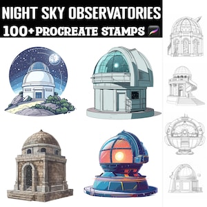 100+ Night Sky Sternwarten Procreate Briefmarken | Procreate Pinsel | Sofortiger digitaler Download