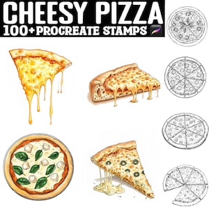 100+ Cheesy Pizza Procreate Stamps | Procreate Brushes | Instant Digital Download