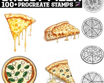 Más de 100 sellos de pizza con queso para Procreate / Pinceles para Procreate / Descarga digital instantánea