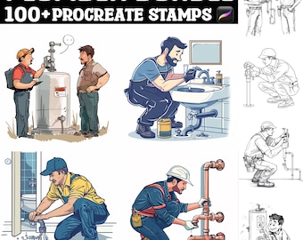 100+ Plumber Stamps | Procreate Brushes | Instant Digital Download