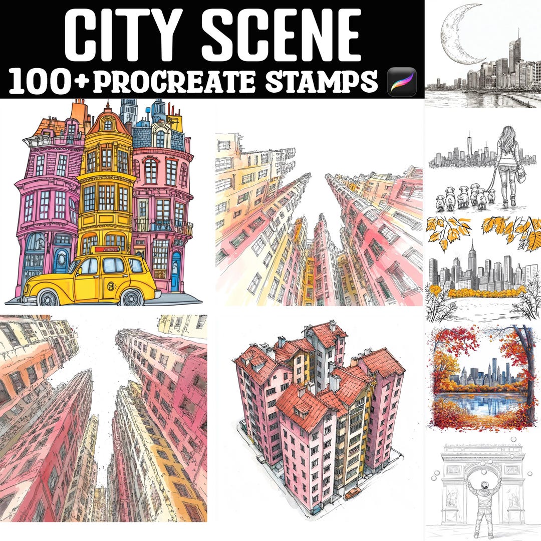 100+ City Scene Procreate Stamps | Procreate Brushes | Instant Digital ...