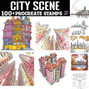 100+ City Scene Procreate Stamps | Procreate Brushes | Instant Digital Download