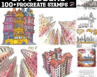 100+ City Scene Procreate Stamps | Procreate Brushes | Instant Digital Download