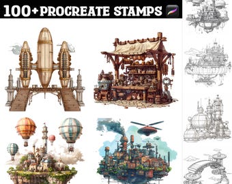 100+ Steampunk World Procreate Stamps | Procreate Brushes | Instant Digital Download