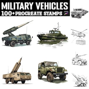 100+ Military Vehicles Procreate Stamps | Procreate Brushes | Instant Digital Download