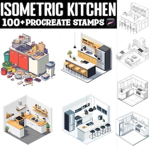 100+ Isometric Kitchen Stamps | Procreate Brushes | Instant Digital Download