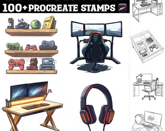 100+ Gaming Desk Procreate Stamps | Procreate Brushes | Instant Digital Download