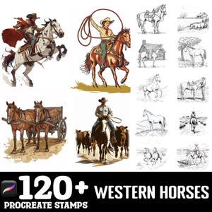 120+ Western Horses Procreate Stamps | Procreate Brushes | Instant Digital Download