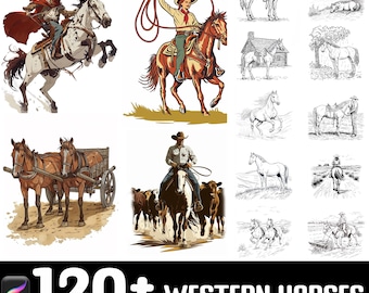 120+ Western Horses Procreate Stamps | Procreate Brushes | Instant Digital Download