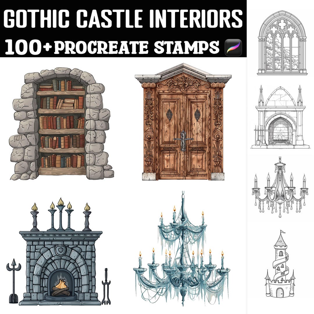 100+ Gothic Castle Interiors Procreate Stamps | Procreate Brushes ...